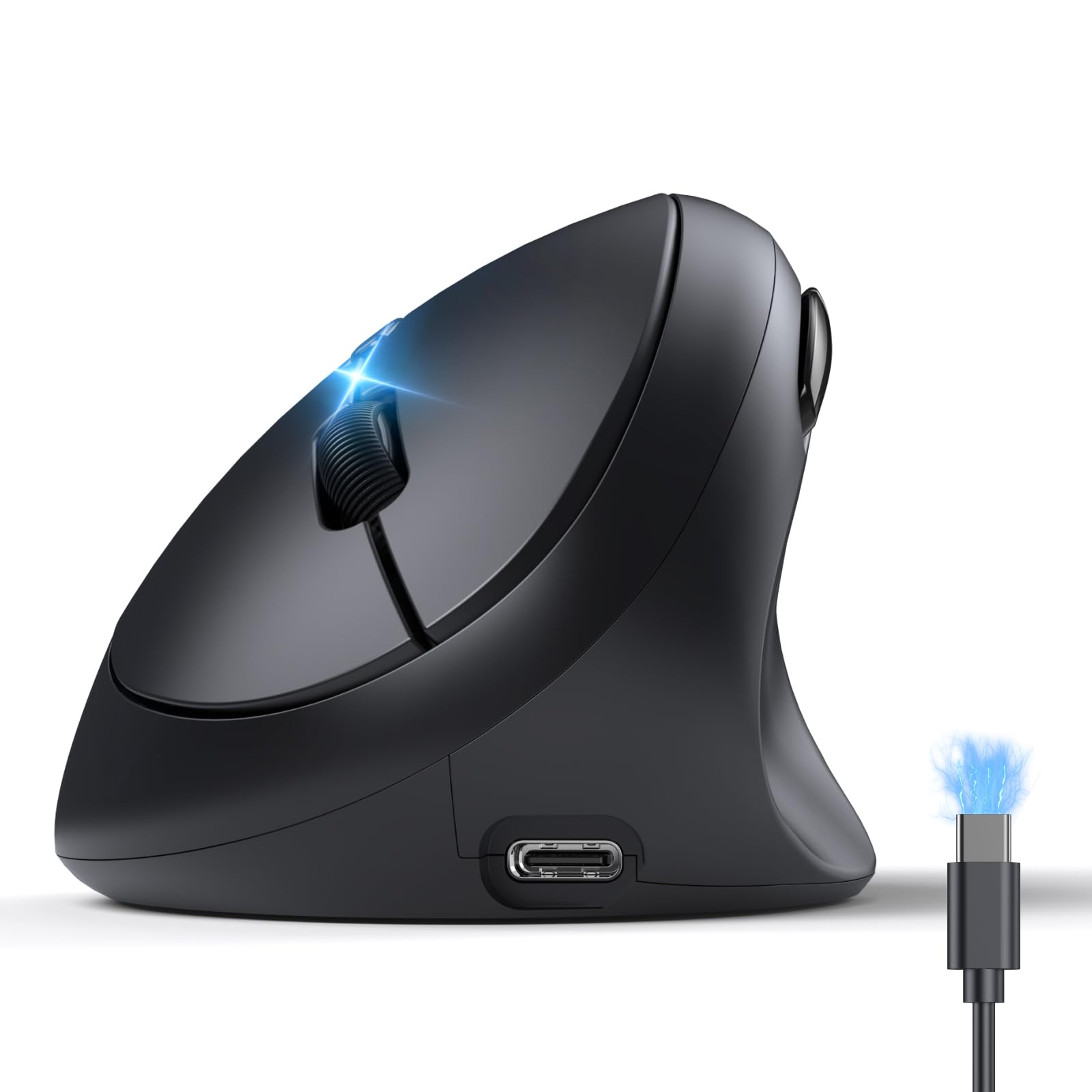 TECKNET Souris Ergonomique sans Fil Bluetooth avec Connectivité 3-Mode (BT5.0/3.0+2.4G), Souris sans Fil Rechargeable, 4800 DPI, Souris Silencieuse Verticale pour PC, iPad, Mac, Windows(Noir)