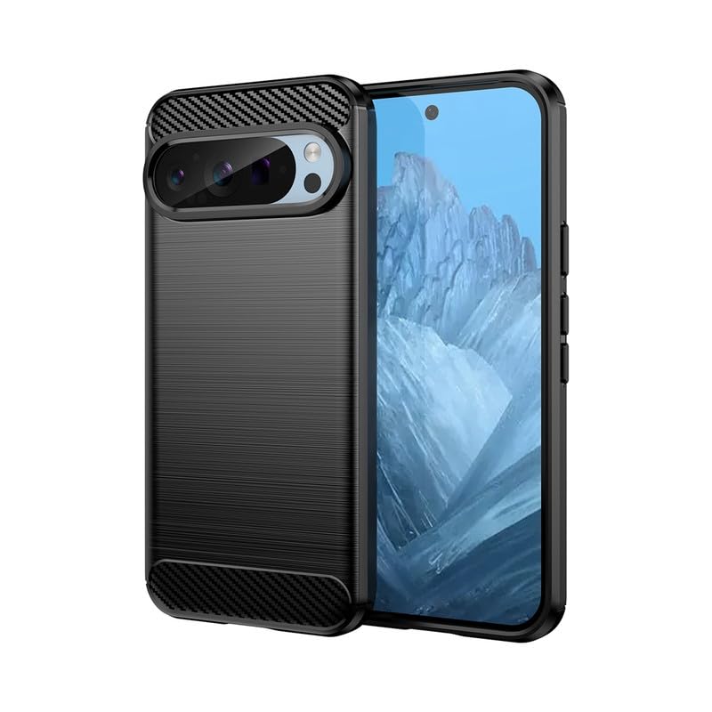 Image of NPRC Hybrid Ultra Slim Protective Case TPU Non-Slip Carbon Fiber Texture Shockproof Case Cover for Google Pixel 9 - Black