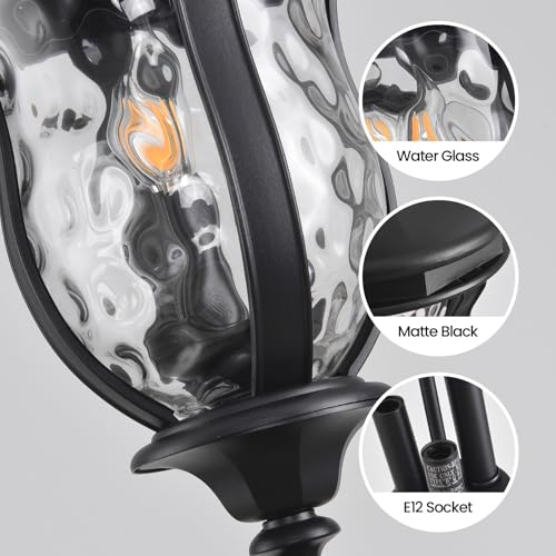 Image of Large Outdoor Pendant Light 23.6'' Black Hanging Lantern Porch Light