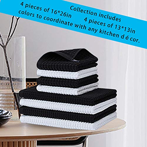 8Pack Kitchen Dish Towels ,100% Cotton Dish Cloths, Super Soft,Super Absorbent And Quick Drying Anti Odor,Very Suitable For Kitchen Cooking And Cleaning Kitchenware Washing,Drying Dishes (Black) #TOP6