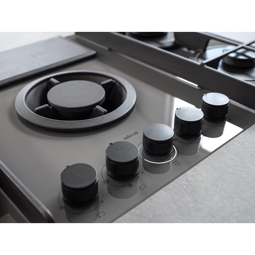Elica PRF0196341, Placa de gas con campana extractora integrada NIKOLATESLA FLAME EVO BL/A/88, Black