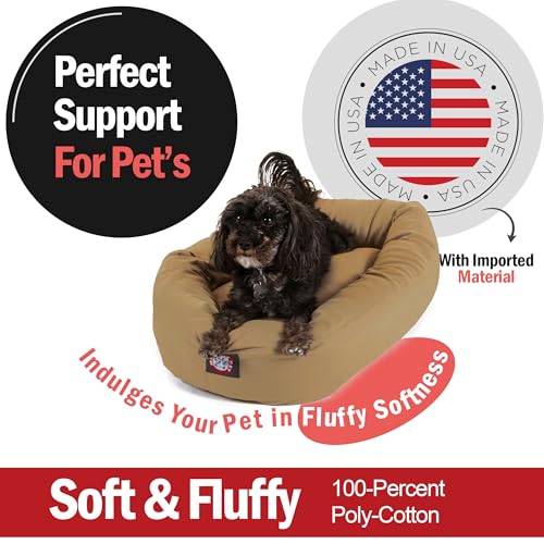Image of Majestic Pet 24 Inch Bagel Calming Dog Bed Washable - Cozy Soft Round Dog Bed with Spine Support for Dogs to Rest their Head - Fluffy Donut Puppy Mat 24x19x7 (Inch) Small - Khaki