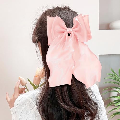 Lazos para el pelo, clips de moño, moños grandes y lindos para mujer, 2 piezas moño rosa para coletas miniatura 6