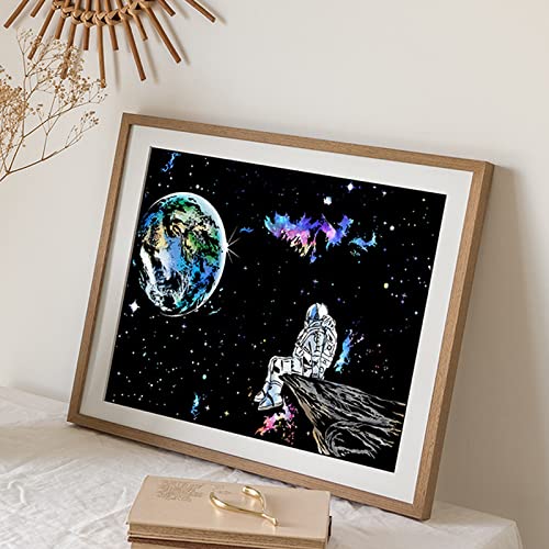 Scratch & Engraving Art Paper(16"X 11.2") For Kids & Adult, Rainbow Sketch Cosmos Astronaut Starry Sky Painting Scratchboard, Craft Kits: 3 Pack With 5 Tools - Drawing Pens, Clean Brush(Space Series) #TOP3