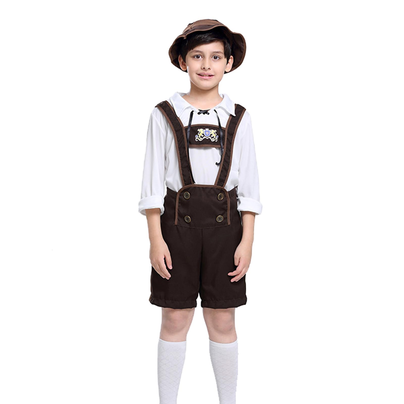 Boys Oktoberfest Lederhosen Cosplay Costume German Traditional Costume 3 Piece Outfit Tshirts Lederhosen Bavarian Fancy Dress for Oktoberfest Party Prom Performance