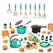 Zero Zoo 66Pcs Kids Kitchen Toy Accessories, Toddler Pretend Cooking Playset , Cookware, Canned Toy Vegetables, Cut Play Food Set, Burgers and Drinks, Utensils, Learning Gift for Girls Boys (Green)