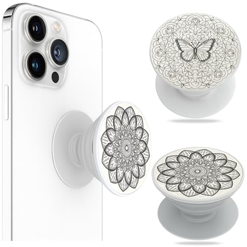 Phone Grip with Expanding Kickstand, Adhesive Grip Phone Holder Stand Cute PopGrip with Floral Print - Pack of 2 (Butterfly and Mandala)