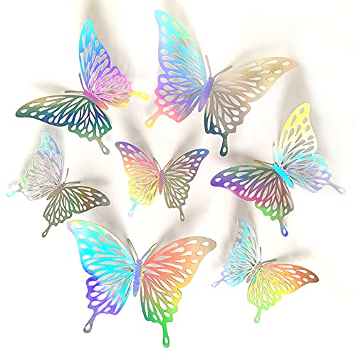 24Pcs 3D Butterfly Wall Stickers 3 Sizes Hollow Butterfly Wall Decals Home Decoration Butterfly Wall Decor for Room Decoration DIY or Any Party (24, Silver)