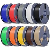 SUNLU 3D Printer Filament Bundle 10KG,1kg Spool, Black+White+Grey+Red+Klein Blue+Green+Sunny Orange+Vivid Yellow+Coffee Brown+Oak