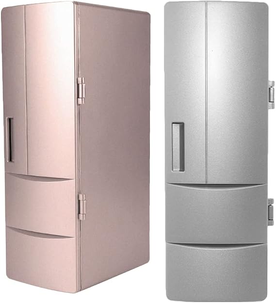 Mini Fridge Portable Cooler and Warmer Portable Mini USB Refrigerator, 5V 10W USB Mini Fridge Refrigerator with LED Light Energy Saving Mini Car Refrigerator for Bedroom Car Office, Silver
