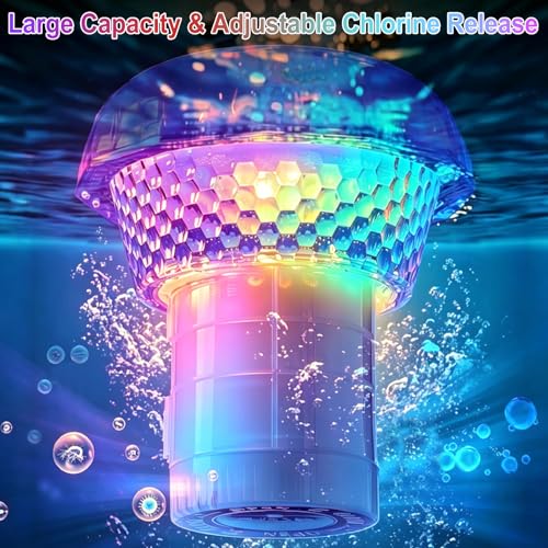 Solar Pool Chlorine Floater with Colorful Lights, IP68 Waterproof Easy to Refill Chlorine Floater Dispenser, Large Capacity Pool Floater for 3''or 1''Tablets, Chlorine Tablet Floater for Pool Hot Tub by Fenxyo - Image 7