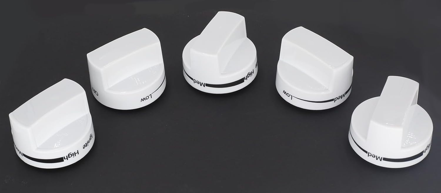 5 Pack W10339443 Gas Range Control Knobs Compatible with Whirl-Pool Ranges Replaces 2311009 WPW10339443 White