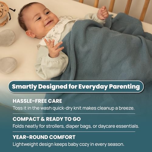Image of Soft Knit Baby Blanket, 30x40 in, Smoke Blue | Oeko-Tex Certified, Breathable, Swaddle & Receiving Blanket for Newborns, Machine Washable