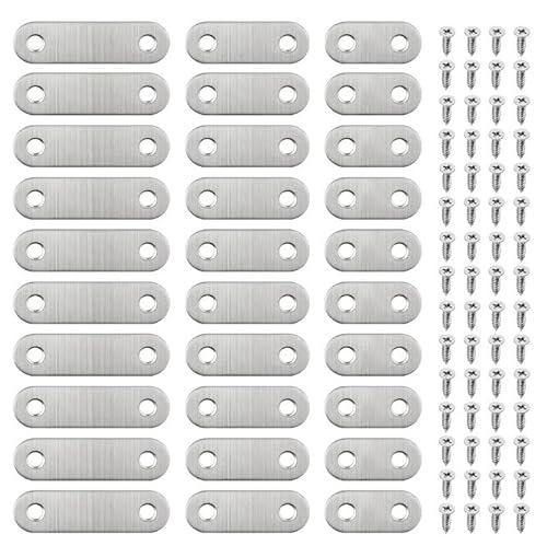 30 staffe dritte in acciaio inox, staffe piatte in metallo, staffe in metallo da 36 mm, piastra di riparazione con viti per legno dritto