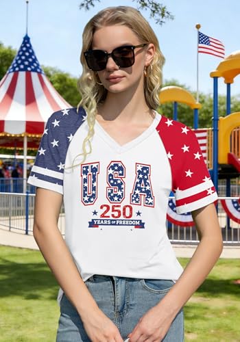 PICKID 250th Anniversary USA Shirt Women American Flag T Shirt 4th of July Patriotic Tees 250 Years America Tops