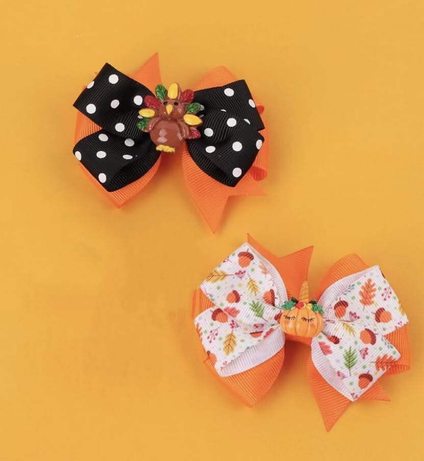 Miniatura 4 de Pinzas de lazo para el pelo de pavo de Acción de Gracias para niñas, calabaza naranja, moño, cocodrilo, pasadores, pasadores para el día de gracias,