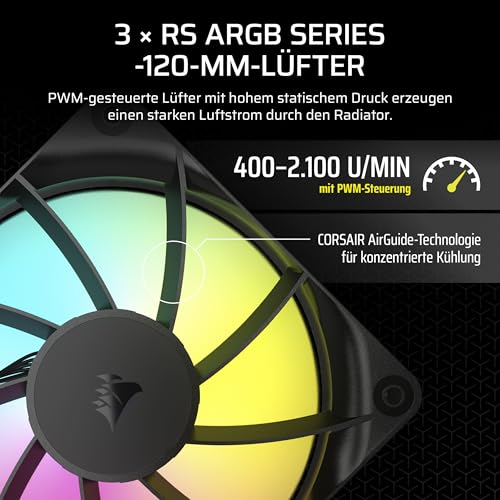 Corsair Nautilus 360 RS ARGB CPU-Flüssigkeitskühler – 360mm AIO – Geräuscharm – Direkter Mainboard-Anschluss – Intel LGA 1851/1700, AMD AM5/AM4 – 3X RS120 ARGB-Ventilatoren Inbegriffen – Schwarz