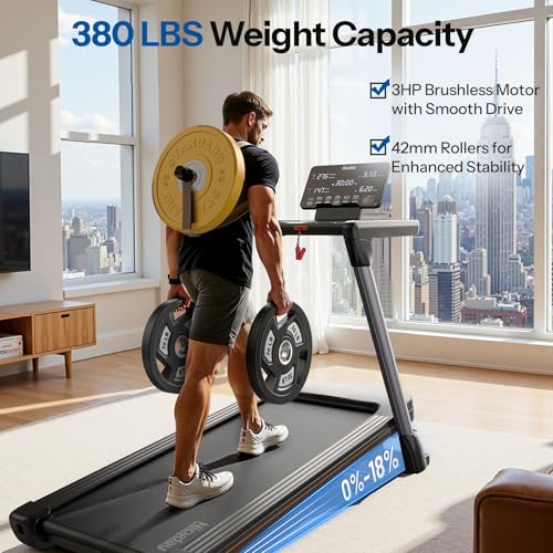 Image of Niceday TM2 Incline Treadmill with 18% Auto Incline, Wide Belt Foldable Running Treadmills with Handles for Home 380 lb Capacity, 0.6-8.7MPH Indoor Running Machine for Home Gym, 3.0HP Quiet Brushless
