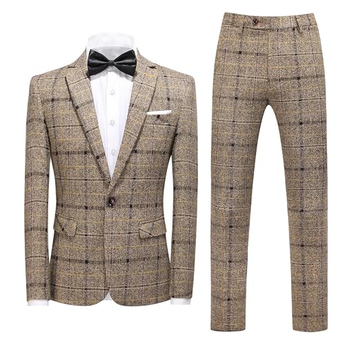 Mens Plaid Causal Sports Coats Slim Fit Solid Checkered Blazer Classic Lightweight Business Suit Jacket