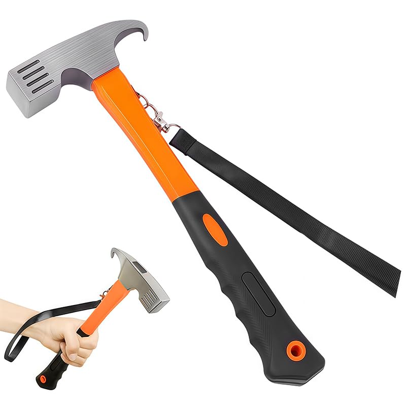 Camping Hammer, Camping Mallet with Peg Puller Pegs Heavy Duty Accessories for Tent, Tents Remover Tool (Orange)