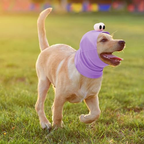 Image of SAWMONG Dog Calming Hoodie Ear Head Covers for Noise Fireworks,No Shake Ear Wraps for Anxiety Relief,Dog Ear Muffs Dog Hematoma Ear Wrap Pet Grooming and Force Drying Dog Ear Protector,Purple,L