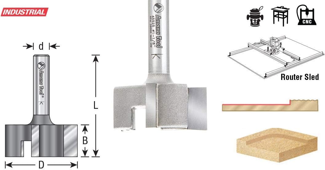 Amana Tool 45528 Carbide Tipped 1-1/4 Dia x 9/16 CH x 1/4 Shk x 2 Inch Long Spoilboard Surfacing & Flattening 2-Flute Router Bit