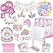 Unicorn Party Decorations and Supplies, 179 Pc. Set, Colorful Happy Birthday Theme for Girls with Banner, Balloons, Favor Goody Bags, Napkins, Utensils, Cups, and Cute Tiaras for Kids
