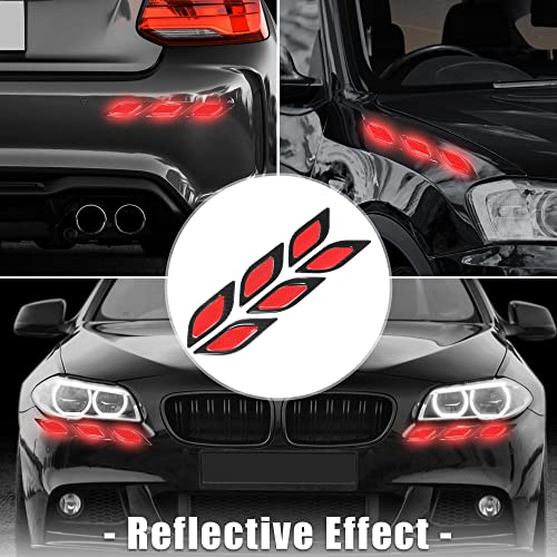 X Autohaux 6Pcs 3D Reflective Stickers Safety Warning Sign Universal For Car Fender Bumper Protection Night Visibility Decal Carbon Fiber Pattern Red #TOP1