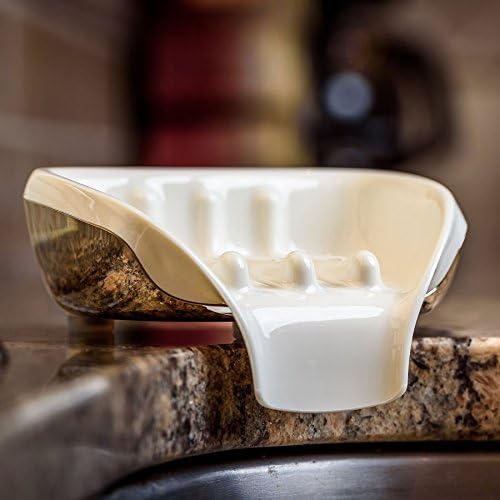 krevare Soapseat - Self Draining Soap Dish with Adjustable Legs. The Elegant Solution to Slimy Soaps! Linen/Nickel