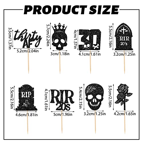 48 Pcs Death To My Twenties Birthday Cupcake Toppers Rip To My 20S Birthday Decorations Death To My 20S Picks Black Glitter 30Th Birthday Cupcake Toppers For Men Women 30Th Birthday Party Decorations #TOP3