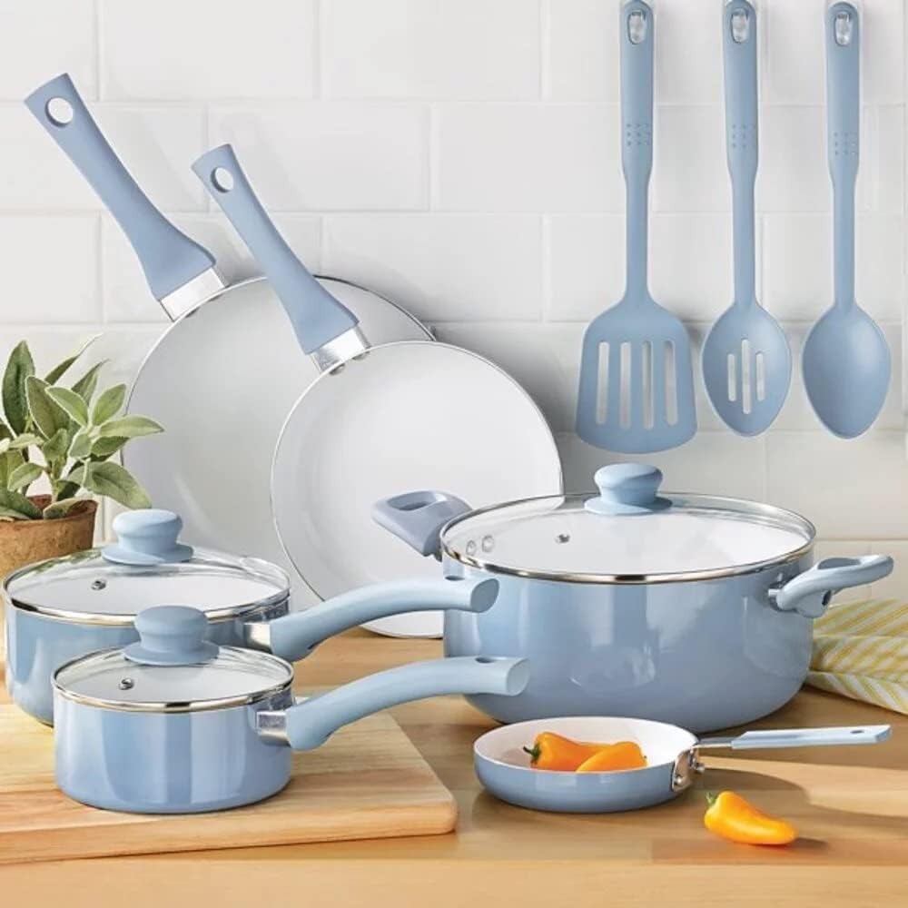 Kitchen Accessories 12pc Ceramic Cookware Set, Linen Pots and Pans Set Kitchen Cookware Set Kitchen Cookware Set