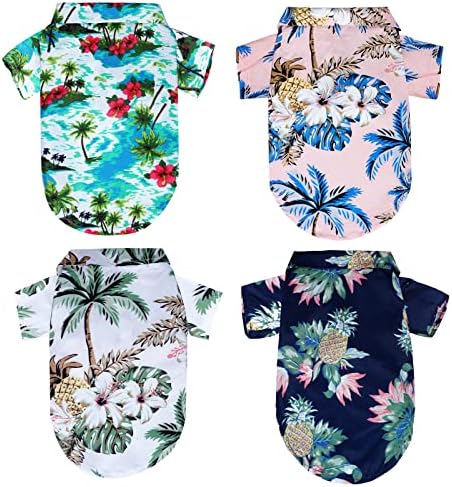 Topbuti 4 Pieces Hawaiian Dog Shirts Pet Summer T Shirts Hawaii Style Cat Breathable Beach Sweatshirts Floral Pineapple Coconut Tree Hawaiian Printed Cool Clothes Puppy Apparel Suit (X-Large)