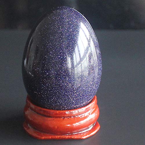 40x30mm Mixed Gemstone Rose Quartz Egg with Wood Stand Chakra Crystal Healing Home Decor (Blue Goldstone)