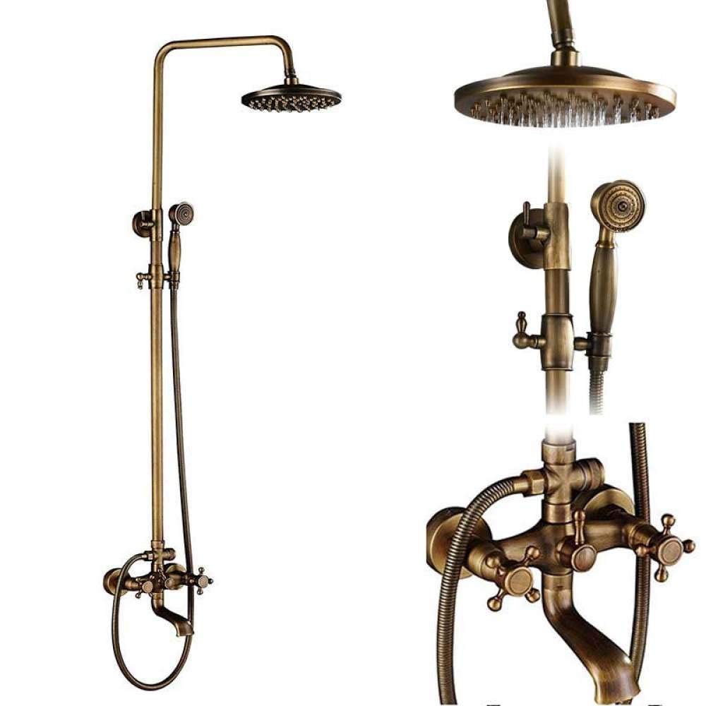 Robinet de douche en laiton antique mitigeur mural double poignée salle de bain