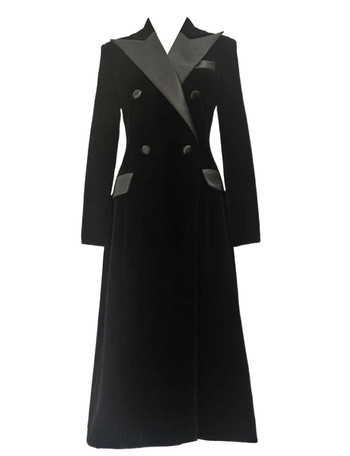 Womens Long Velvet Blazer for Business Casual Peak Lapel Double Breasted Work Office Suit Coat