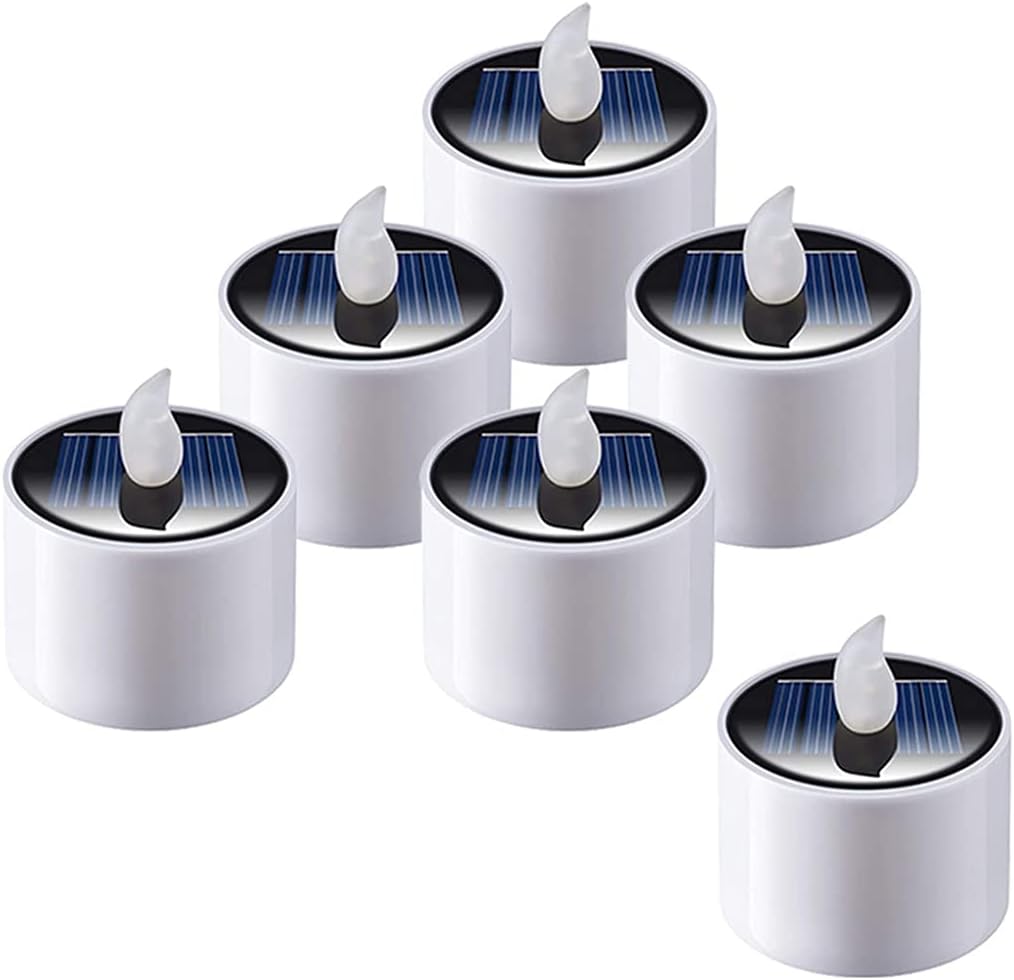 Solar Power IP65 Waterproof Rechargeable LED Candle Light for Garden Camping Party Home Decorations (Yellow Flashing, 2.3in x 2in)-6 Pieces