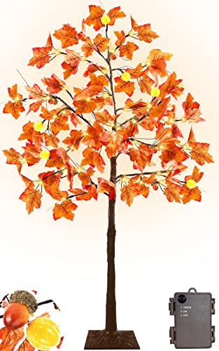 Turnmeon 4 Feet Prelit Maple Tree Thanksgiving Decorations Thanksgiving Fall Decor With Timer Pumpkin Lights 60 Led Warm Lights Acorn Brown Battery Box Thick Fall Tree Autumn Fall Indoor Outdoor Party #TOP29