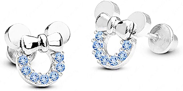 baobei Minnie mouse earrings for women, Sterling Silver hypoallergenic Earrings, Cubic Zircons Amethyst White Pink blue rose gold Crystal open Mickey Mouse Stud Earrings Gift for Girls Children