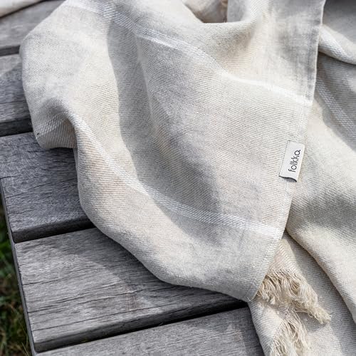 Eden 100% Linen Blanket &ndash; Premium European Woven Throw &ndash; Extra La...