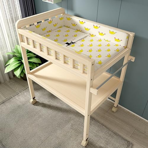 無垢材のおむつ交換台、マルチカラーのベビー、キャスター付きおむつッド、収納スペース付きラック、腰痛防止、ウエストベルト、サイドラック、ポータブル収納、取り外し可能、収納ラック、ベビーケア、子育てに持ち運び簡単、新生児、出産祝い (二層式おむつ交換台(仕切り
