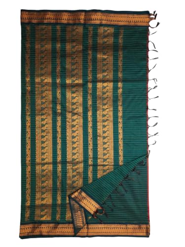 Image of Pure Kalyani Cotton Saree | Zari Border & Blouse Piece - Lata Gadwal Design | Traditional Saree