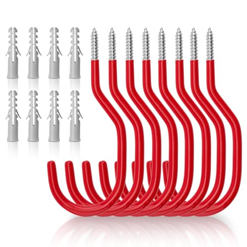 KINGLAKE Lot de 8 crochets de rangement robustes pour vélo - Crochets à visser - Crochets muraux pour garage - Revêtement en plastique - Pour suspendre les vélos