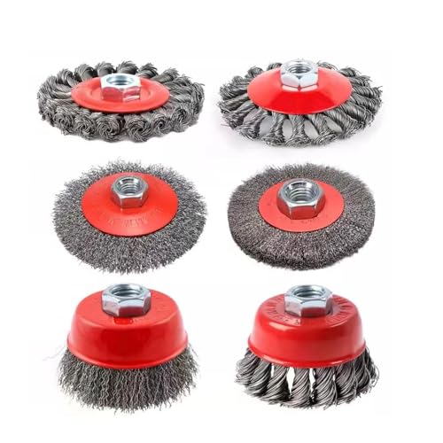 Luckwaii Angle Grinder Wire Brush Wheel Twist Knot, 6Pcs M14 x 2 Coarse Twisted Knotted Wire Wheel for Drill, Flex Steel Disc Wire Brushes for Cleaning Rust Removal and Grinding, 75mm Cup & 100mm Flat