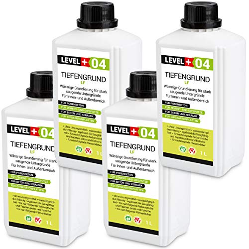 LEVEL PLUS 04 Tiefengrund LF 4L, Grundierung Wand Innen und Außen, Tiefgrund Farben Tapeten, Universal Primer Gebrauchsfertig für saugende Untergründe