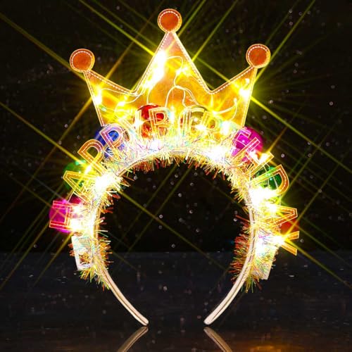 Edary Light up Happy Birthday Headband Festival LED Crown Hair Band Flashing Birthday Party Hair Accessories for Women