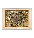 Tableau sur toile encadré   avec cadre   Carte ancienne   Milan Moyen Age Moyen Âge   Mediolanum   50 x 70 cm   Style moderne blanc   (cod.307)