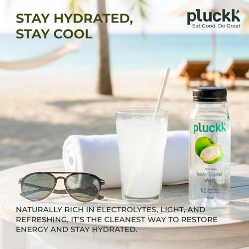 Image of Pluckk 100% Pure and Natural Tender Coconut Water - Pack of 6 (200mL Each) | Enriched with Electrolytes, Vitamins & Minerals | No Added Sugar | No Concentrates | 1200mL