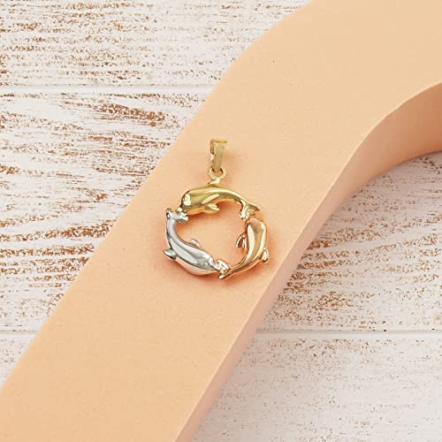 Pori Jewelers 14K Three Toned Yellow Rose And Silver Dolphin Circle Delicate Pendant Fine Jewelry Best Gift For Women Girls Kids Teens (23) #TOP1