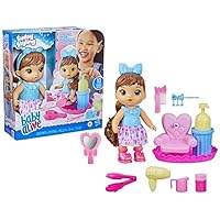 Baby Alive Sudsy Styling Doll, 12-Inch Toy for Kids Ages 3 and Up, Includes Baby Doll Salon Chair, Accessories, Bubble Solution, Brown Hair