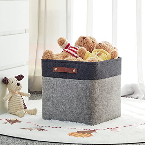 Hnzige Storage Foldable Baskets Cubes Set(3 Pack) Fabric Bins For Shelves,13 Inch Storage Basket For Organizing With Leather Handles For Home, Toys, Clothes, Kids Room, Closet Storage(Black&White) #TOP6